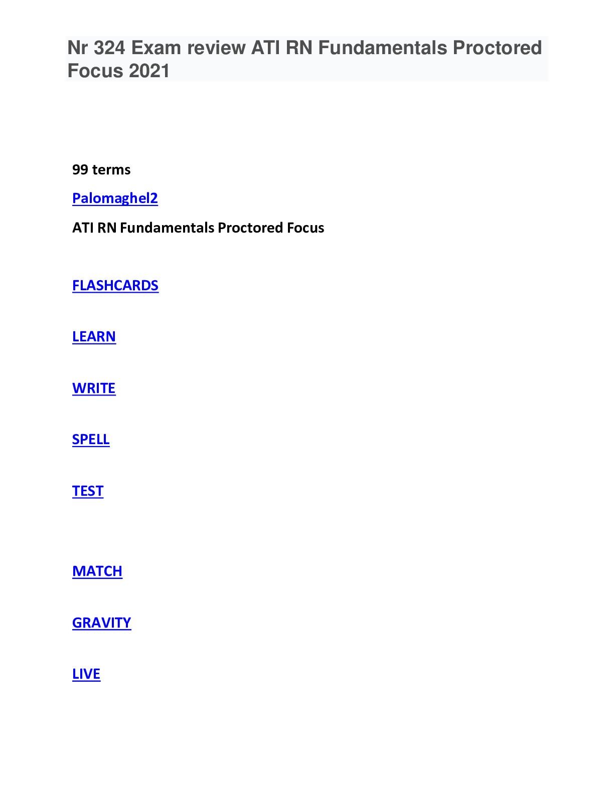 Preview image for Nr 324 Exam review ATI RN Fundamentals Proctored Focus.docx